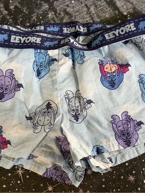 Disney Light Blue Eeyore Cotton Pajama Shorts with roll down Waistband